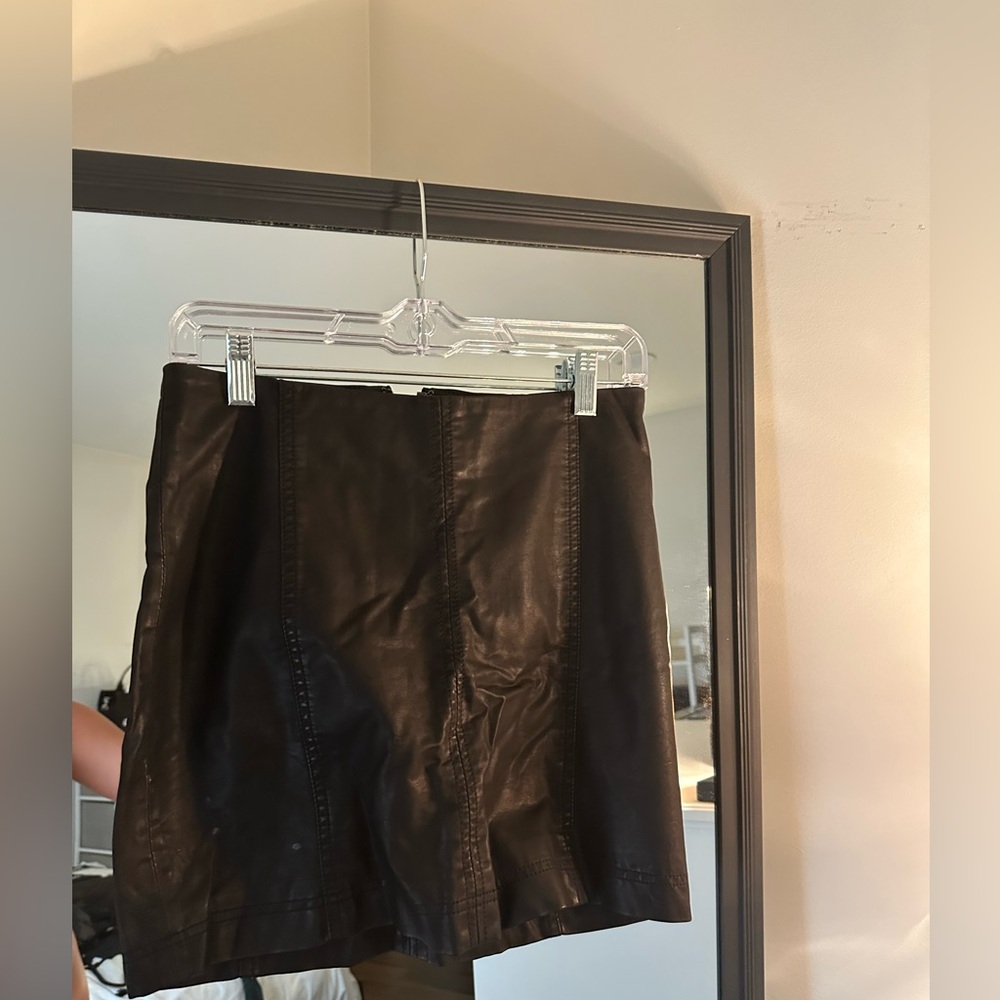 Free People Black Leather Mini Skirt